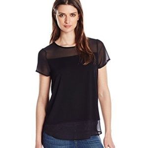 Black Chiffon & Sheer Short Sleeve Top